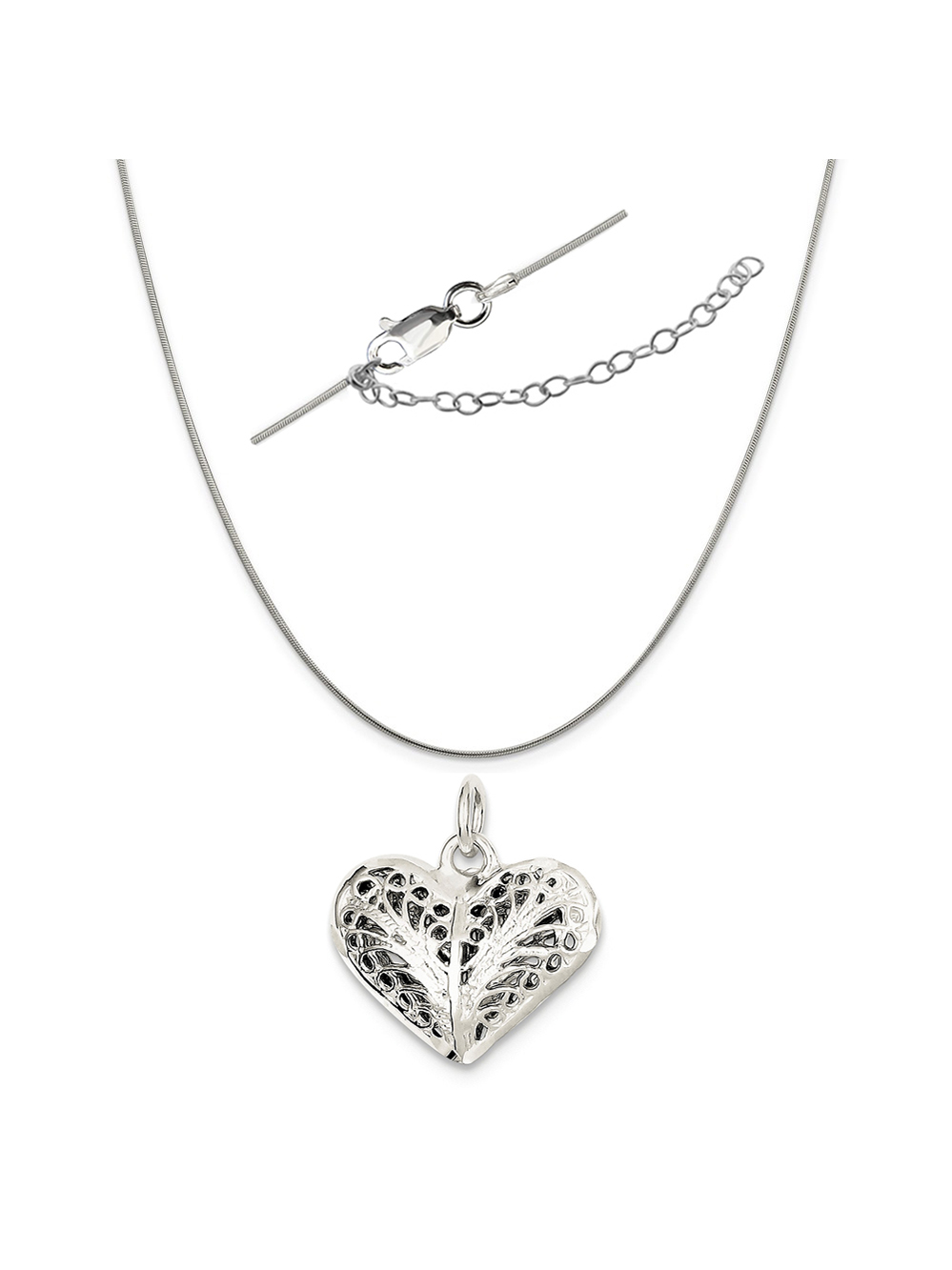 Snake or Ball Chain Necklace Sterling Silver Plated Finish Engravable Heart Polished Disc Charm on a Sterling Silver Cable Snake or Ball Chain Necklace Sterling Silver Plated Finish Engravable Heart Polished Disc Charm on a Sterling Silver Cable